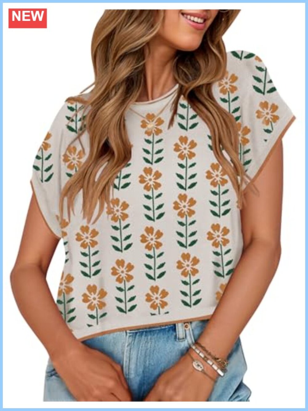 Women's Floral Short Sleeve Knit Sweater Vest
